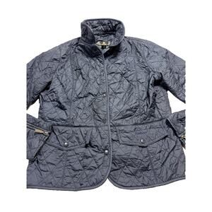 Barbour Millfire Quilted Jacket Women SZ 12 Black Zipper Cuff Heritage Coat